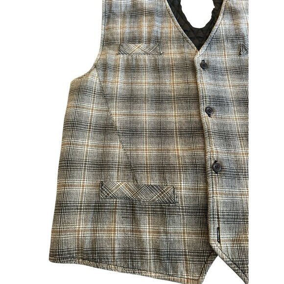 Vtg Waistcoat Quilted Vest Flannel Denim Men's Medium Hipster Daily 100% Cotton - Picture 2 of 15